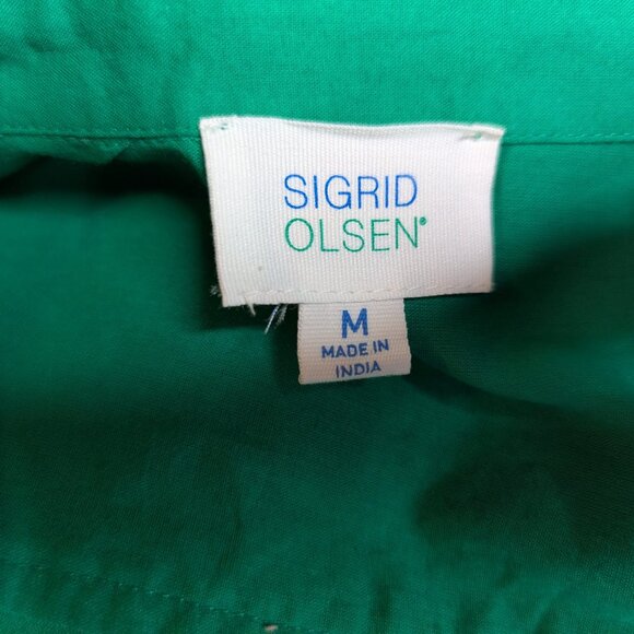 Sigrid Olsen Chic Green Collared Button Front Long Sleeve Shirt Size Medium - Picture 8 of 14